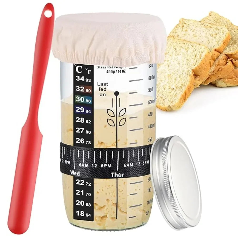 Sourdough Starter Kit 24 Oz Sourdough Container Silicone Spatula Thermometer Lid for Perfect Gift Sourdough Bread Starter Kits