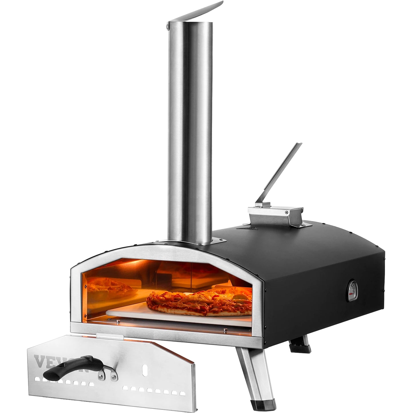 VEVOR Portable Outdoor Oven, 12-inch Pizza Oven, Pellet & Chips & Charcoal Tri-Fuel, Iron Spray Pizza Grill,Includes Pizza Stone