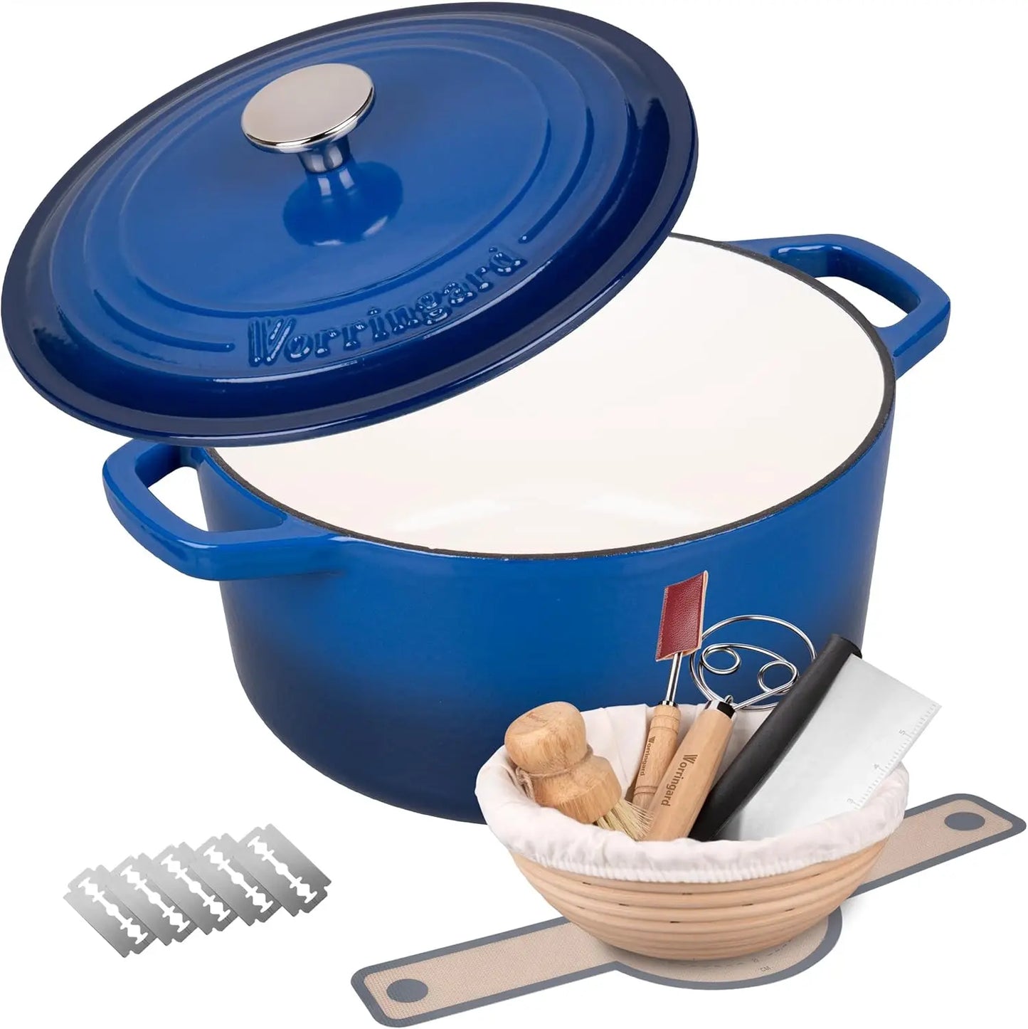 Nonna Bella 4.5Qt Enameled Cast Iron Dutch Oven:  Includes Bread Baking Set –Multiple Color Options