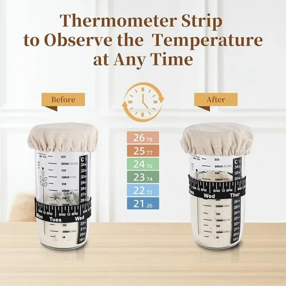 Sourdough Starter Kit 24 Oz Sourdough Container Silicone Spatula Thermometer Lid for Perfect Gift Sourdough Bread Starter Kits