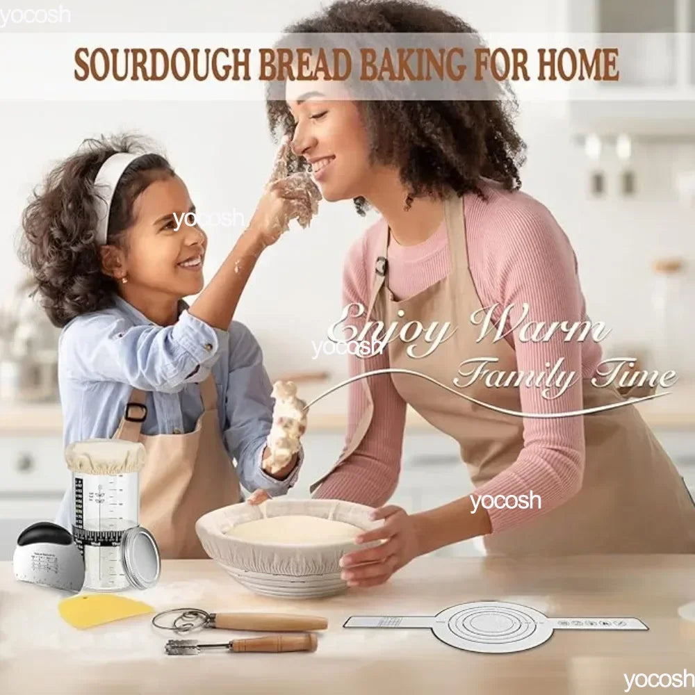 Professional Baking Tools 24 Oz Sourdough Starter Jar Pastry Mat Scraper Bread Slicing Knife Gloves for Home DIY Baking Kit