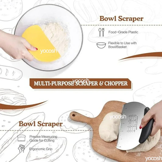 Professional Baking Tools 24 Oz Sourdough Starter Jar Pastry Mat Scraper Bread Slicing Knife Gloves for Home DIY Baking Kit