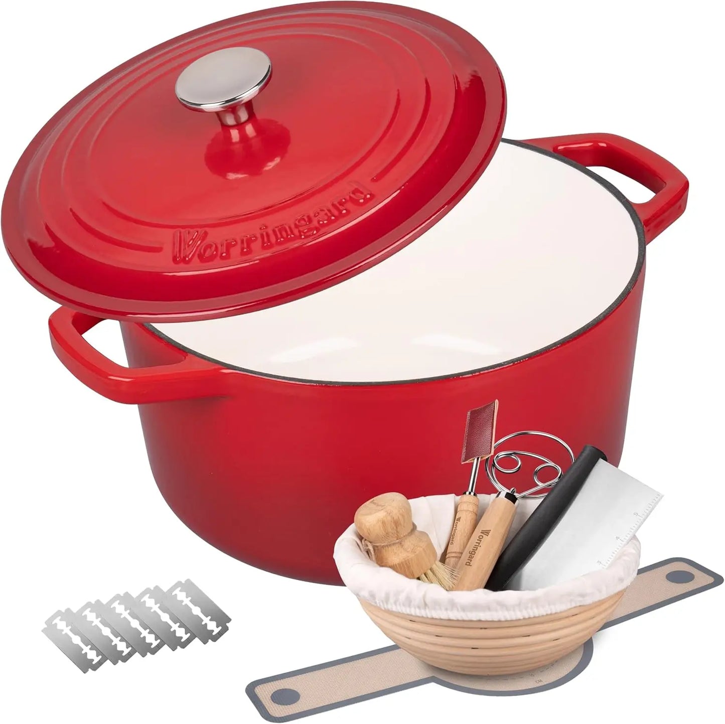 Nonna Bella 4.5Qt Enameled Cast Iron Dutch Oven:  Includes Bread Baking Set –Multiple Color Options