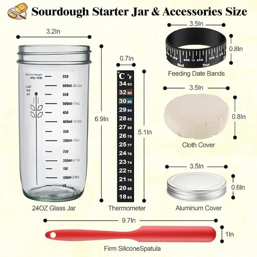Sourdough Starter Kit 24 Oz Sourdough Container Silicone Spatula Thermometer Lid for Perfect Gift Sourdough Bread Starter Kits