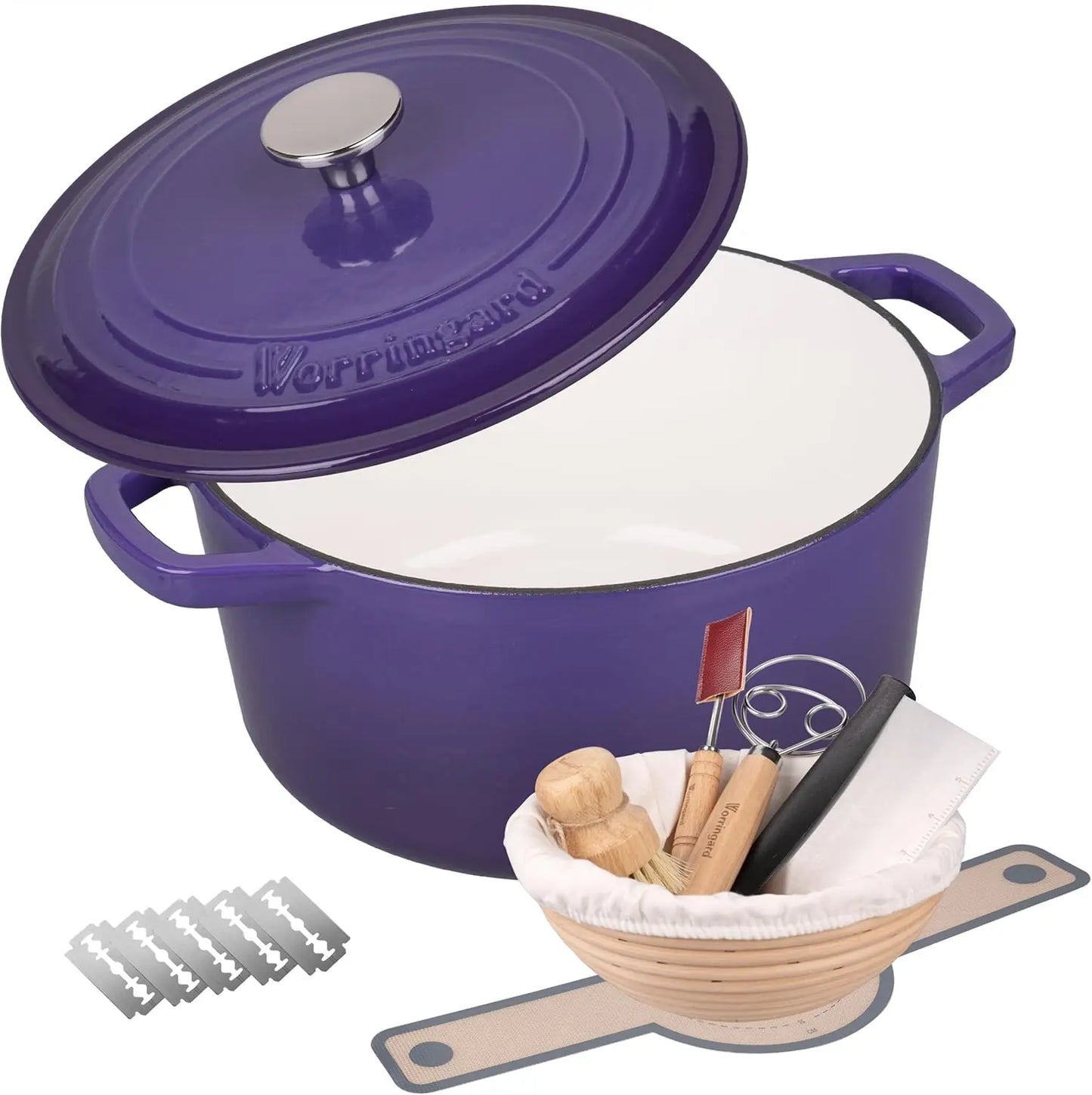 Nonna Bella 4.5Qt Enameled Cast Iron Dutch Oven:  Includes Bread Baking Set –Multiple Color Options
