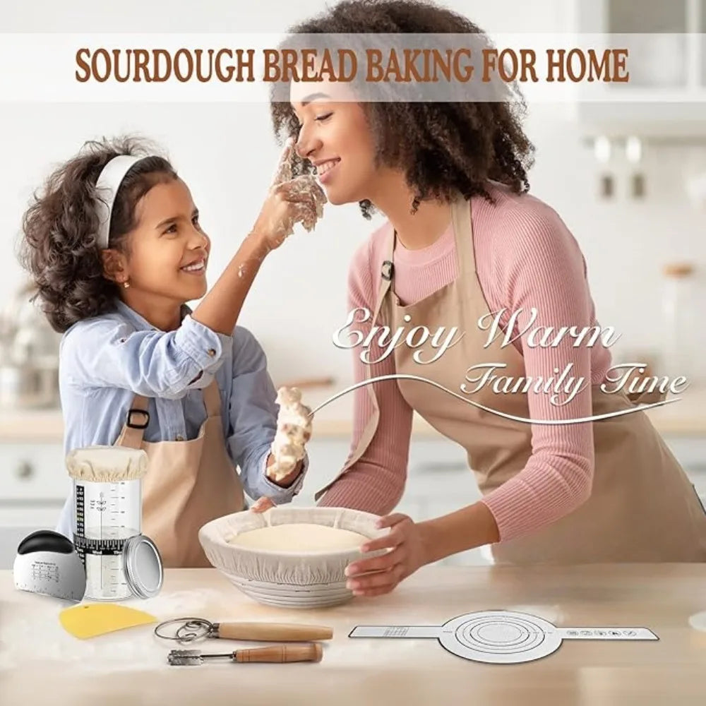 1set Professional Baking Tools 24 Oz Sourdough Starter Jar Pastry Mat Scraper Bread Slicing Knife Gloves for Home DIY Baking Kit