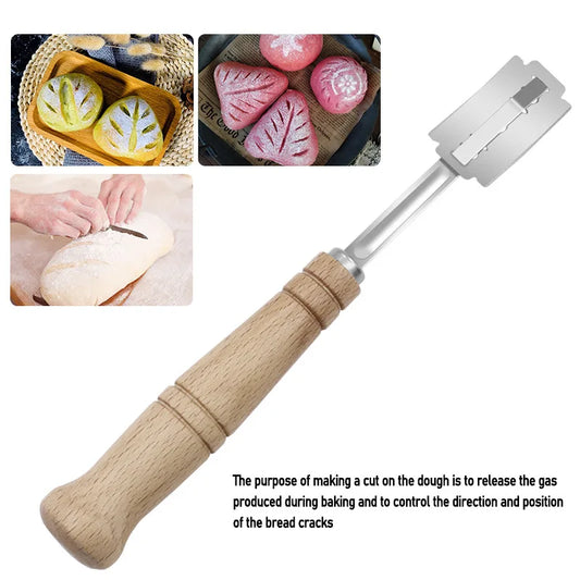 Wooden Handle Bread With 5 Blades Lame Dough Scoring Slashing For Sourdough Bread Bakers Dough Scoring Knife Kitchen Tools