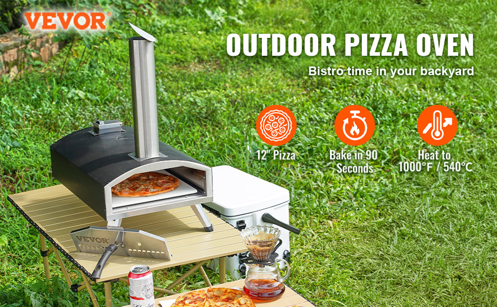 VEVOR Portable Outdoor Oven, 12-inch Pizza Oven, Pellet & Chips & Charcoal Tri-Fuel, Iron Spray Pizza Grill,Includes Pizza Stone