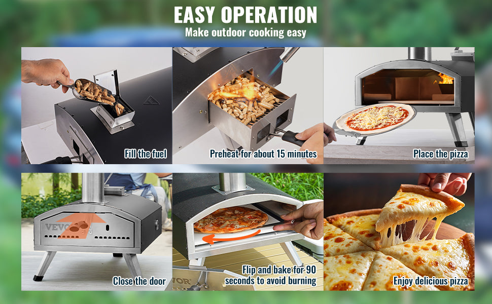 VEVOR Portable Outdoor Oven, 12-inch Pizza Oven, Pellet & Chips & Charcoal Tri-Fuel, Iron Spray Pizza Grill,Includes Pizza Stone