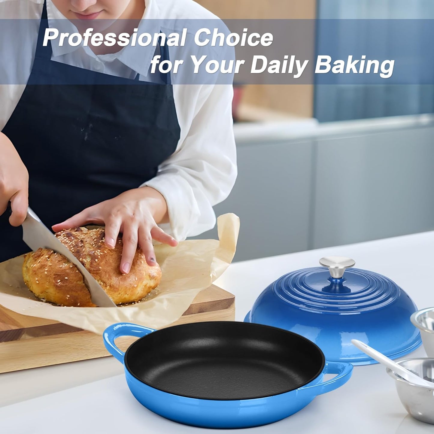 Nonna Bella 6Qt Enameled Cast Iron Bread Pot with Lid – Blue
