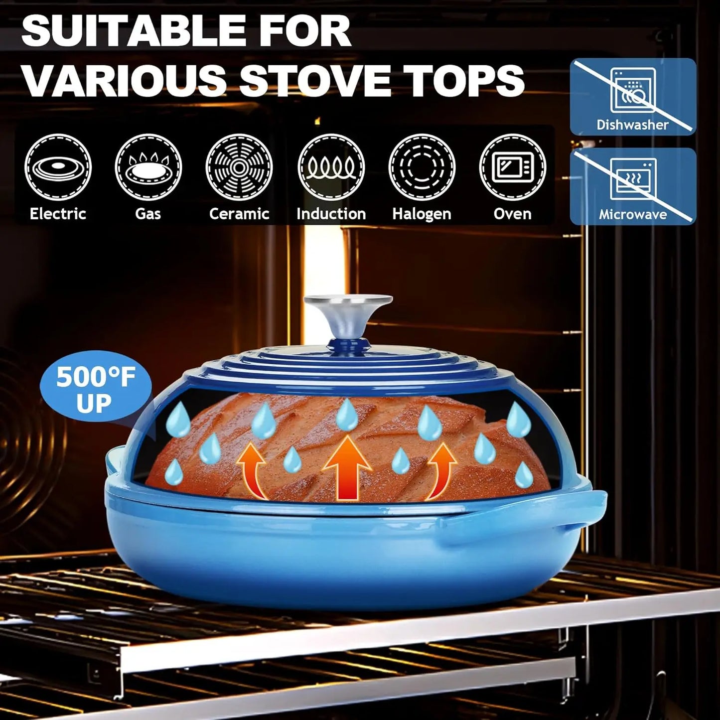 Nonna Bella 6Qt Enameled Cast Iron Bread Pot with Lid – Blue