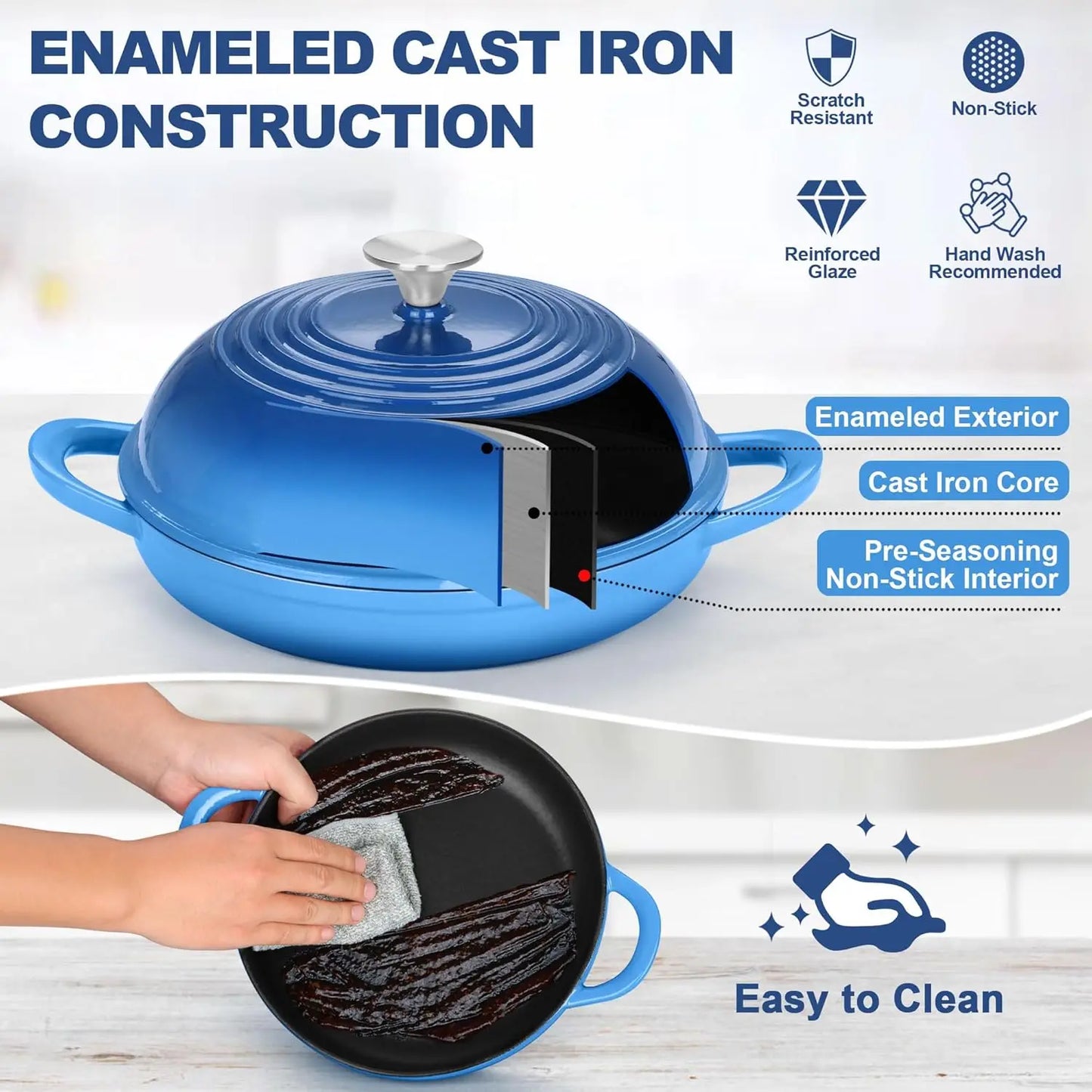 Nonna Bella 6Qt Enameled Cast Iron Bread Pot with Lid – Blue