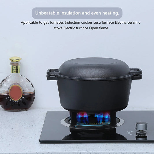 Nonna Bella 2 in 1 Seasoned 4.5L Cast Iron Double Dutch Oven Combo Cooker