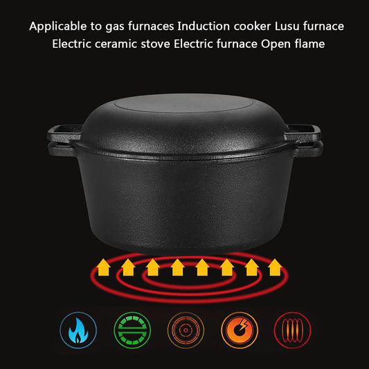 Nonna Bella 2 in 1 Seasoned 4.5L Cast Iron Double Dutch Oven Combo Cooker