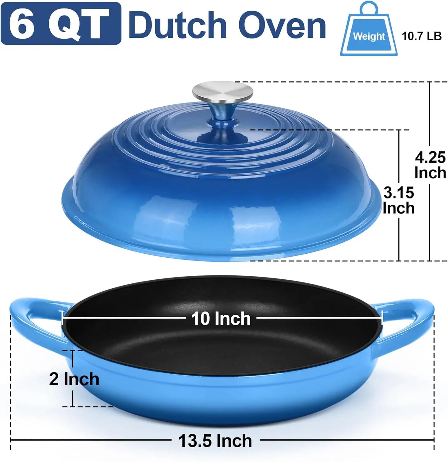 Nonna Bella 6Qt Enameled Cast Iron Bread Pot with Lid – Blue
