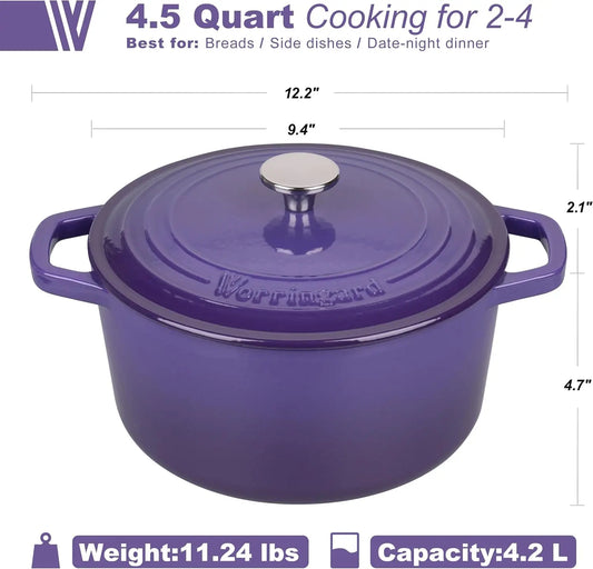 Nonna Bella 4.5Qt Enameled Cast Iron Dutch Oven:  Includes Bread Baking Set –Multiple Color Options